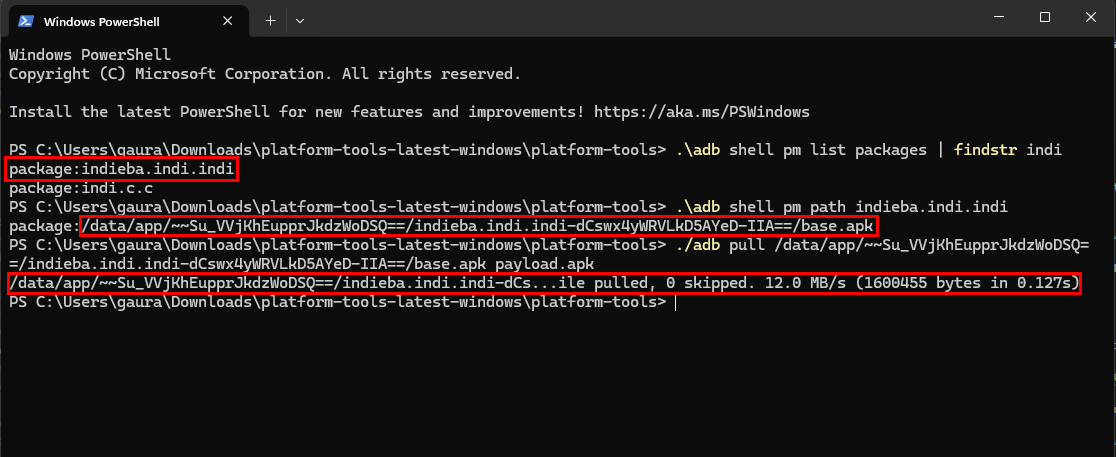 Pulling Package from the APK